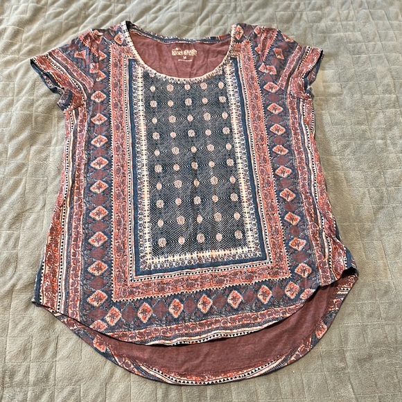 Lucky Brand Tops - Lucky Brand Short-Sleeve Shirt, Blue, Red, Pattern, Boho, Hippie, Size M